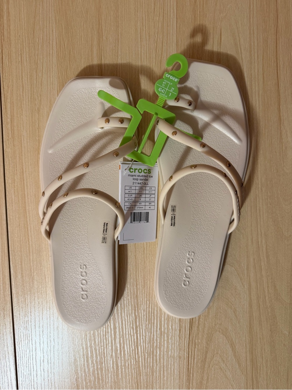 CROCS Women's Studded Strappy Slide Sandal — Cream